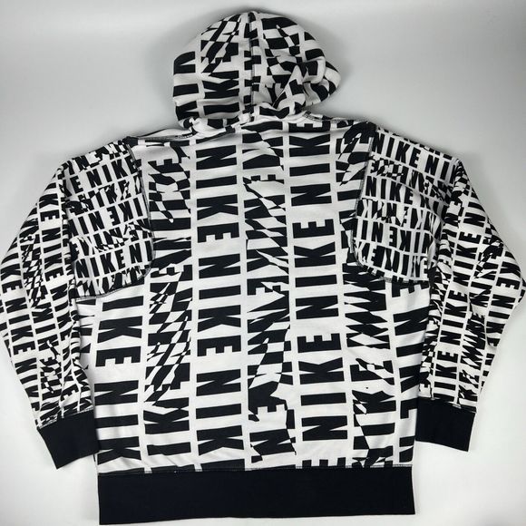 Nike Vtg‎ Swoosh Hoodie Sz L Black White All Over Print Full Zip Y2K Blue Tag - Picture 6 of 14